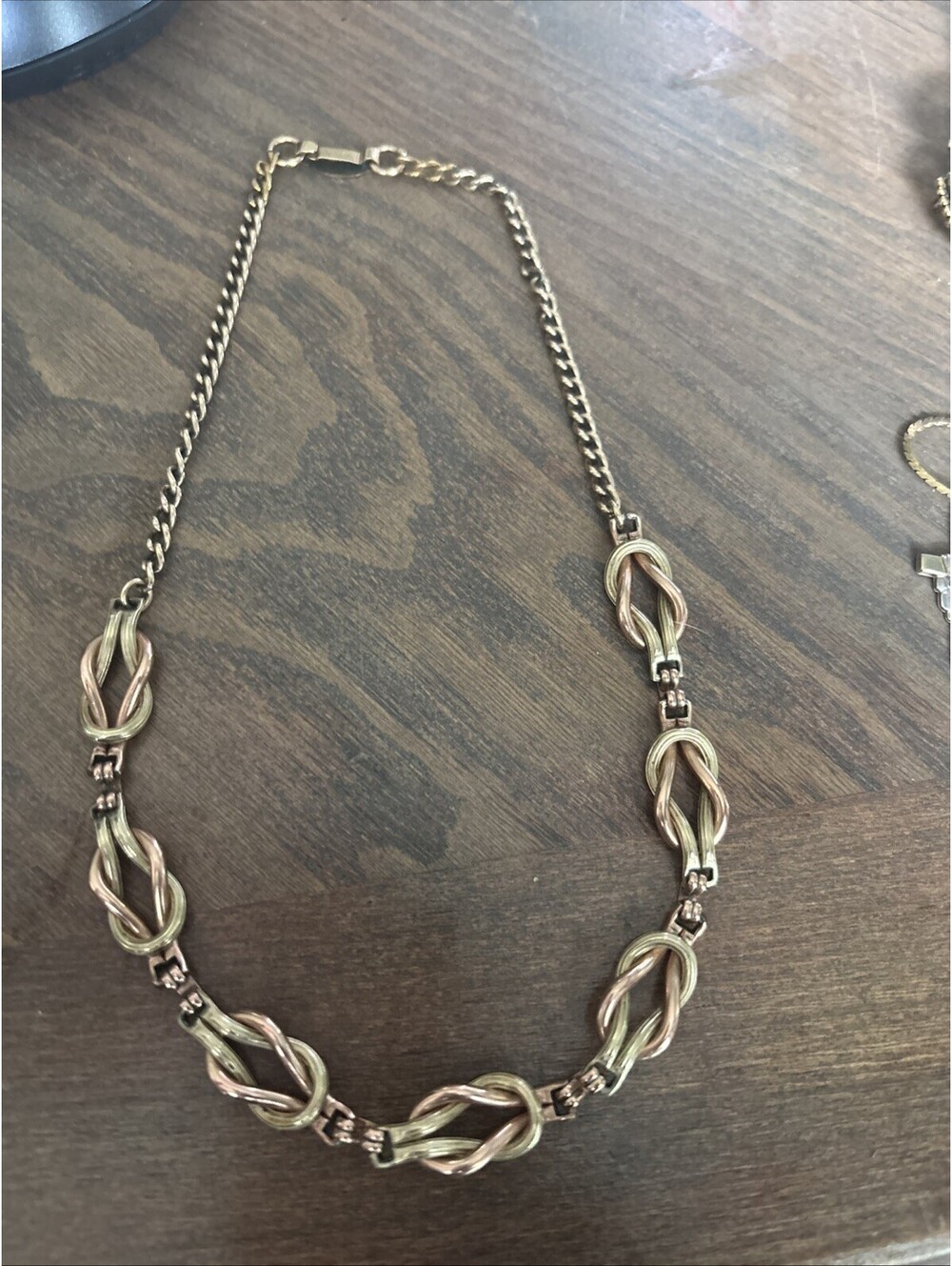 VTG 30's  1/20 12K ROSE GOLD FILLED ON STERLING ART DECO NECKLACE LOVER'S KNOT